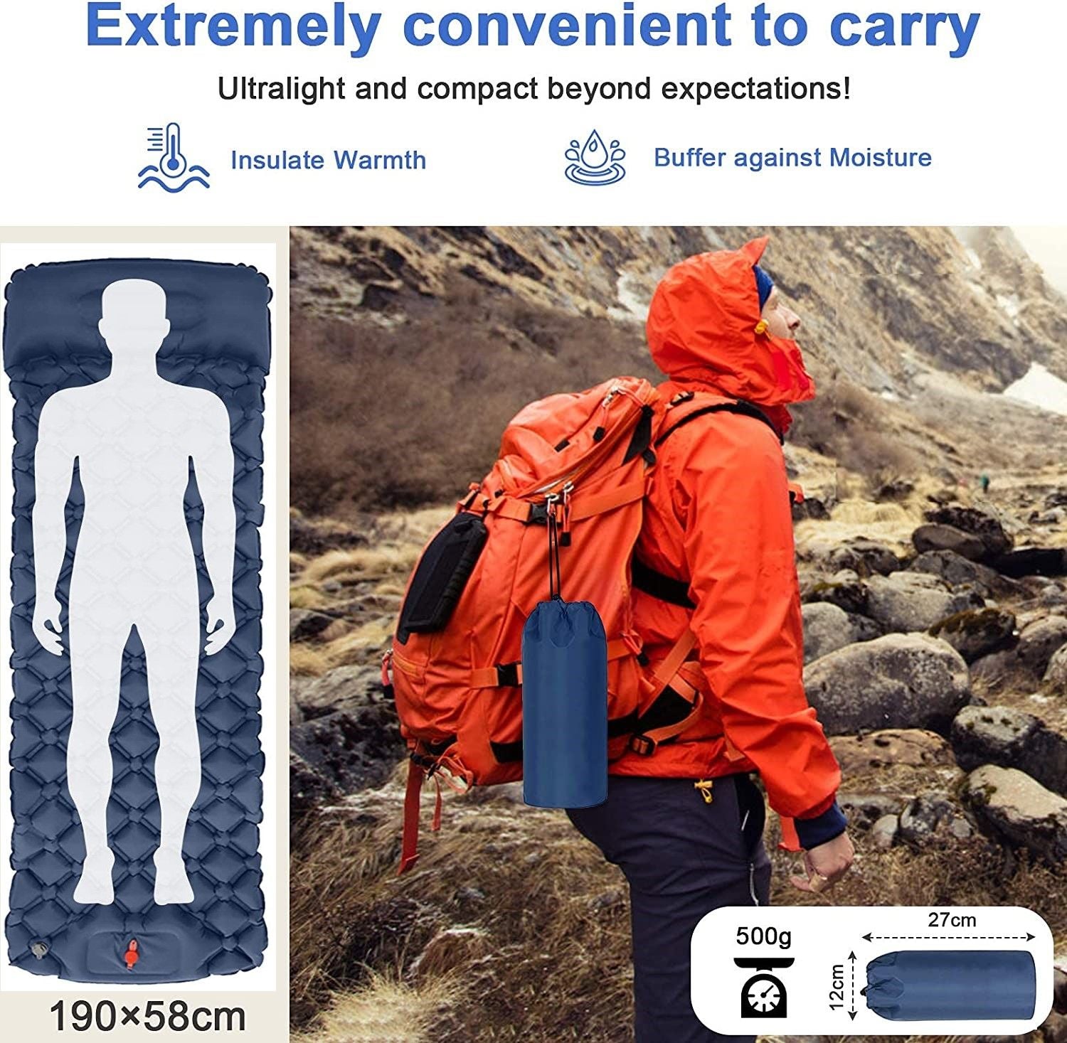 Ultralight Inflatable Camping Sleeping Pad with Pillow for Travelling and Hiking 6