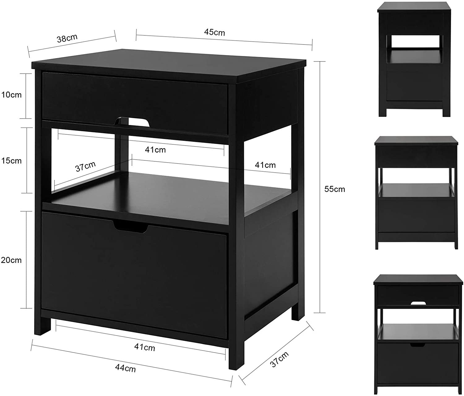 Black Bedside Table with 2 Drawers 3