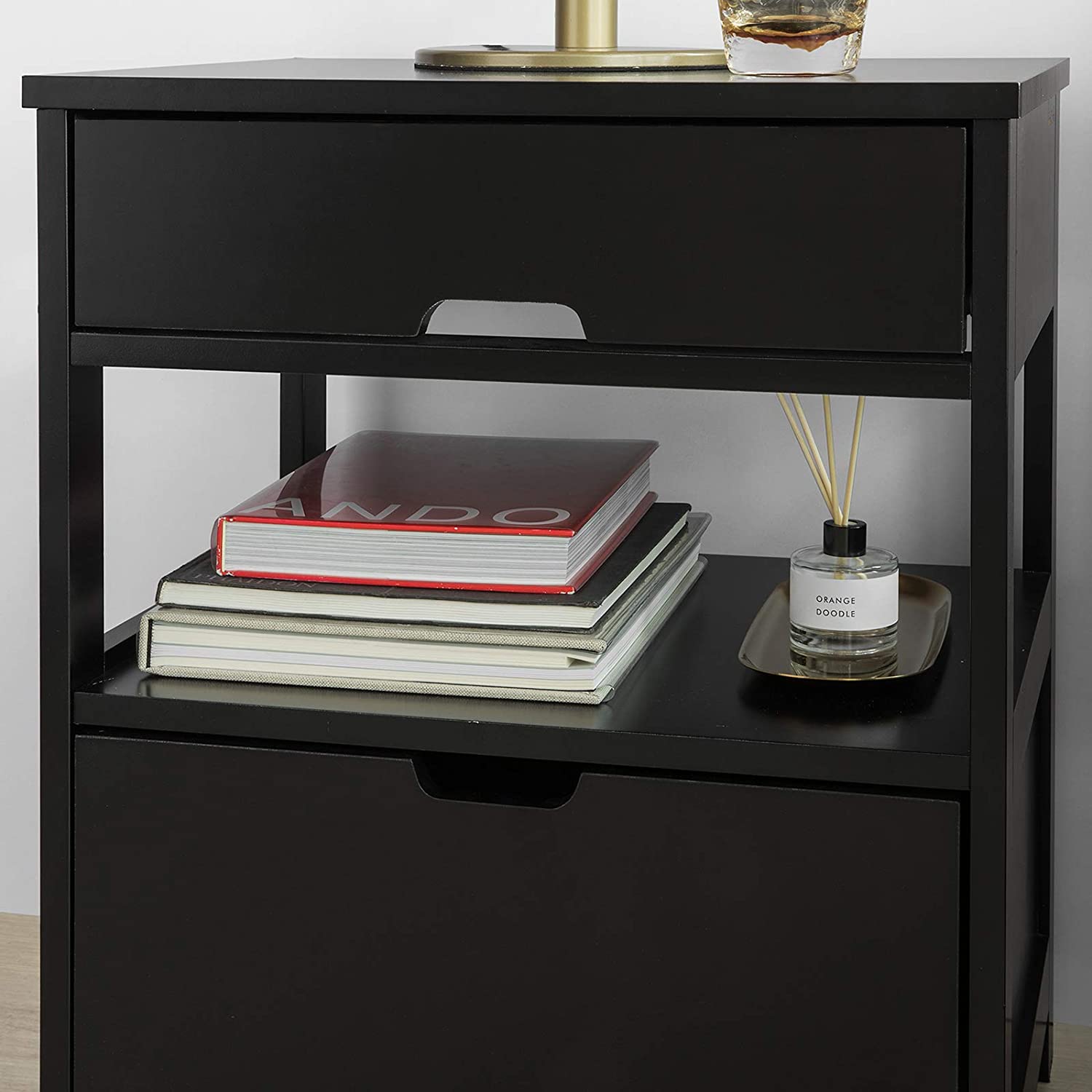 Black Bedside Table with 2 Drawers 4