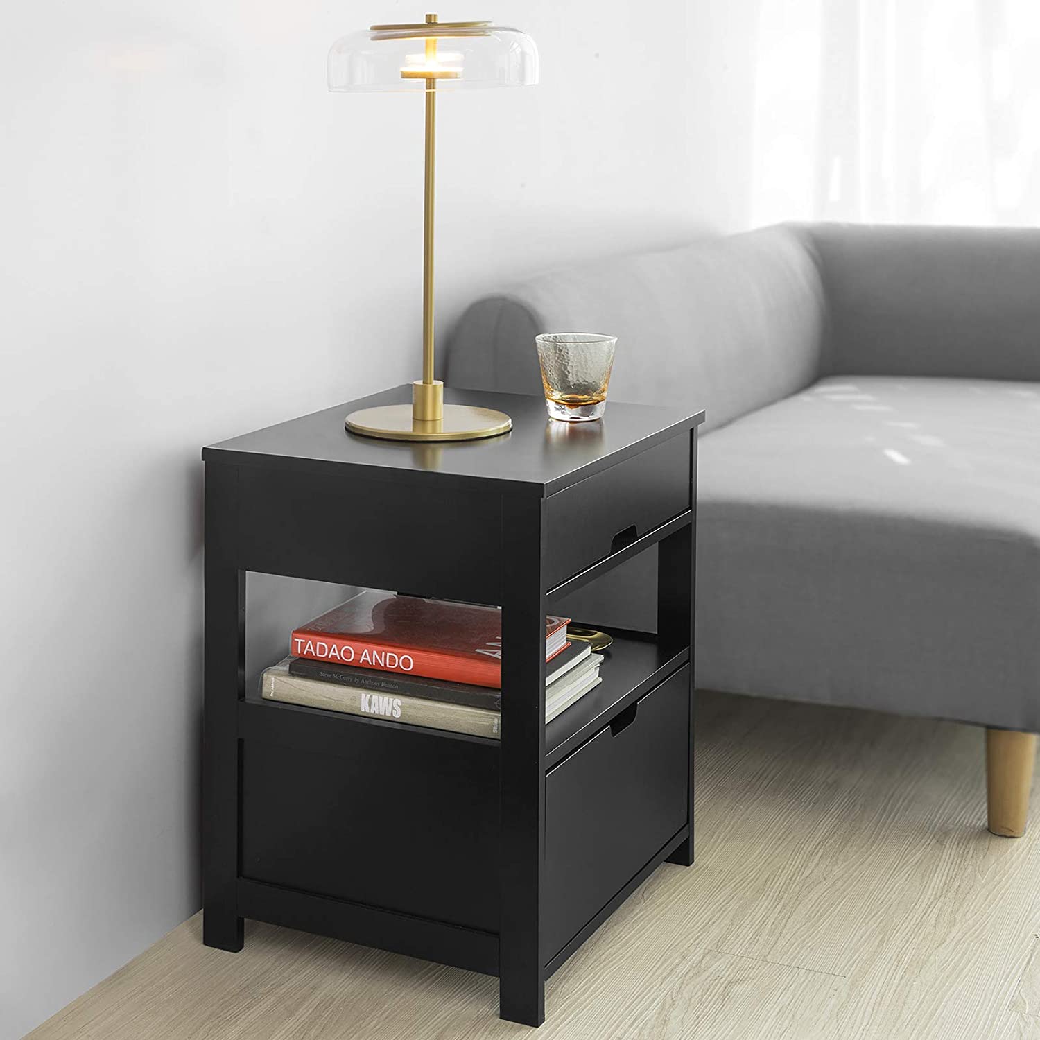 Black Bedside Table with 2 Drawers 5