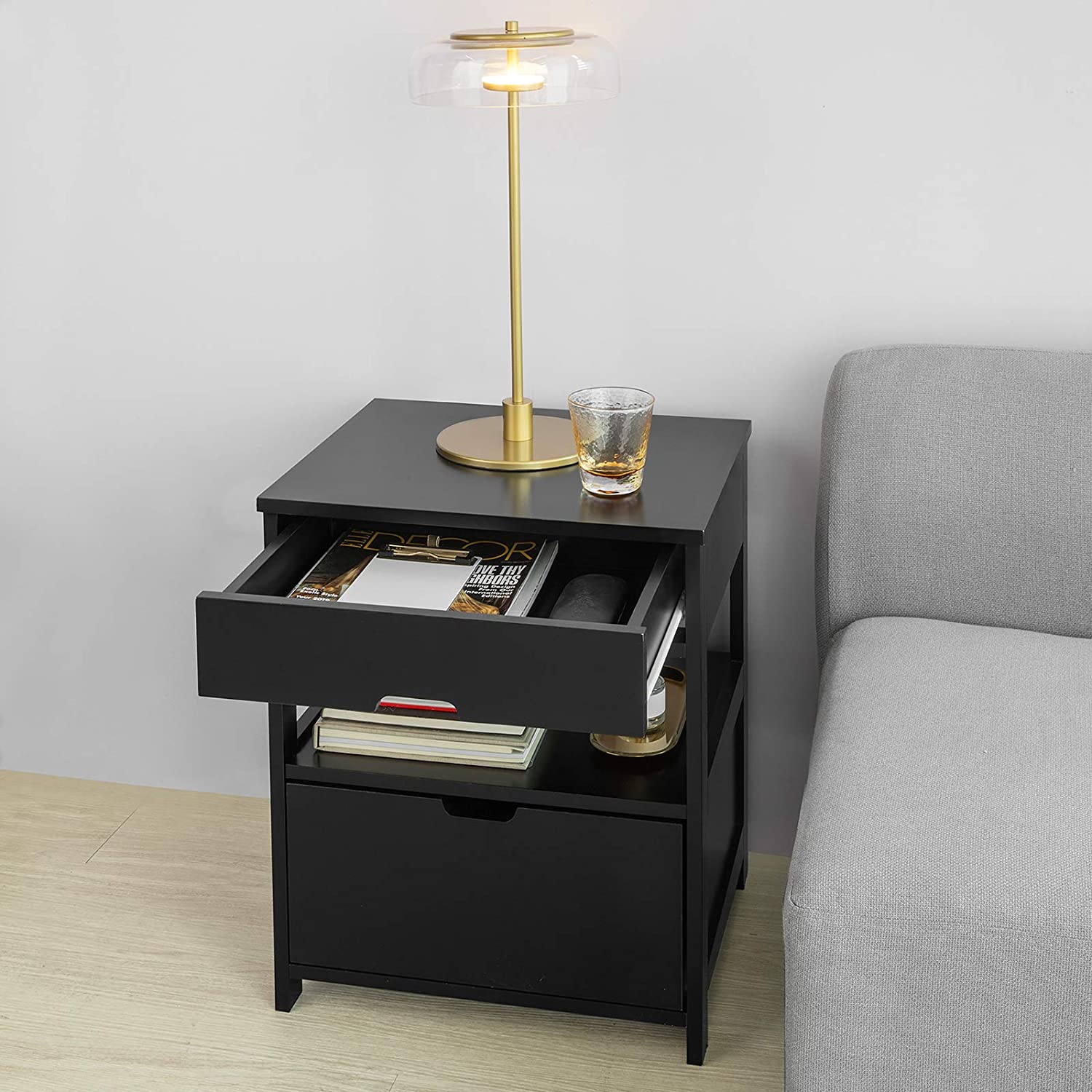 Black Bedside Table with 2 Drawers 6