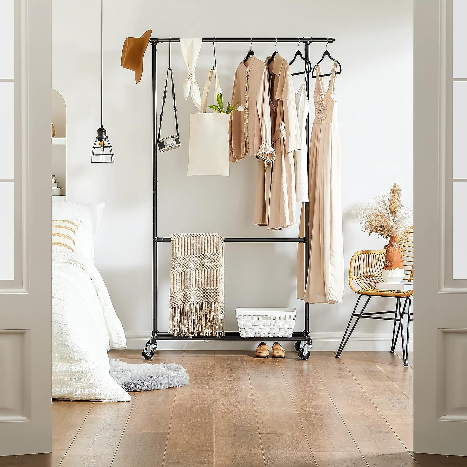 Industrial Clothing Rack Wheels Double Rod 3