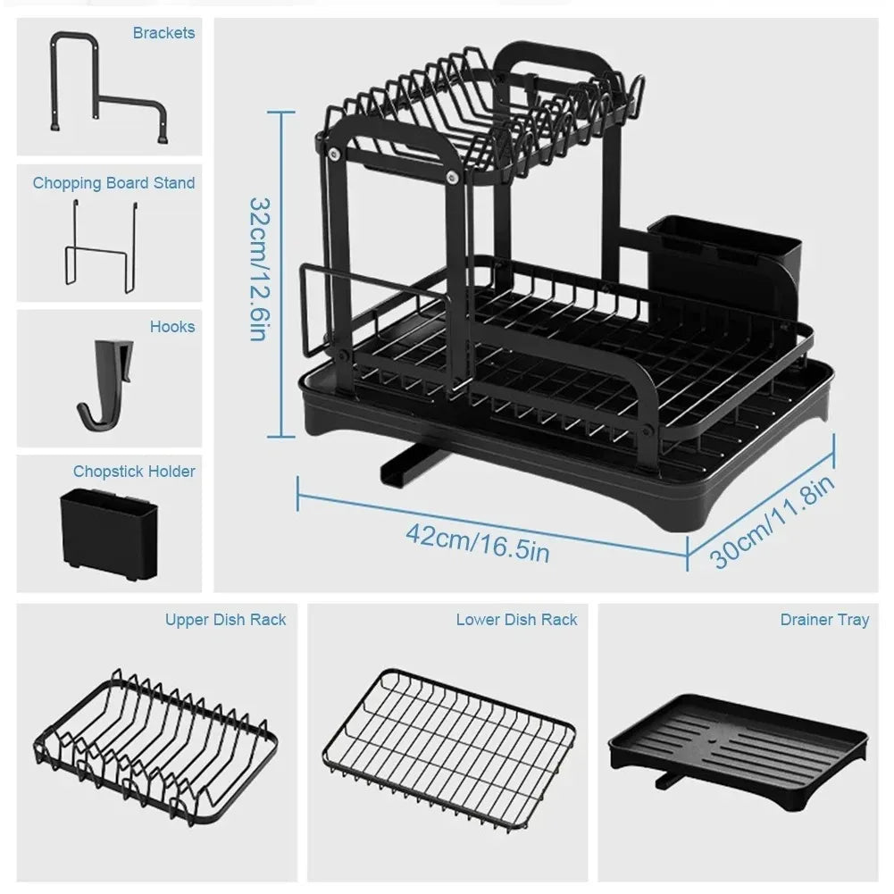 2 Tier Dish Drainer Rack with Drain Basket 6
