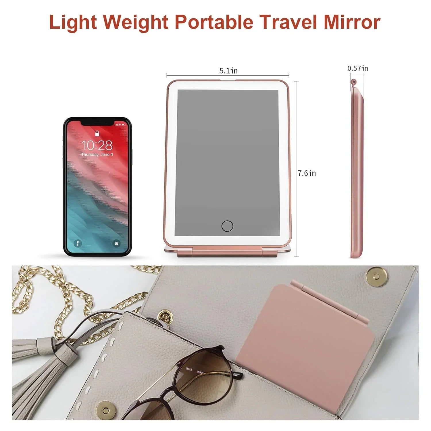 LED Travel Makeup Mirror 3 Light Modes USB 3