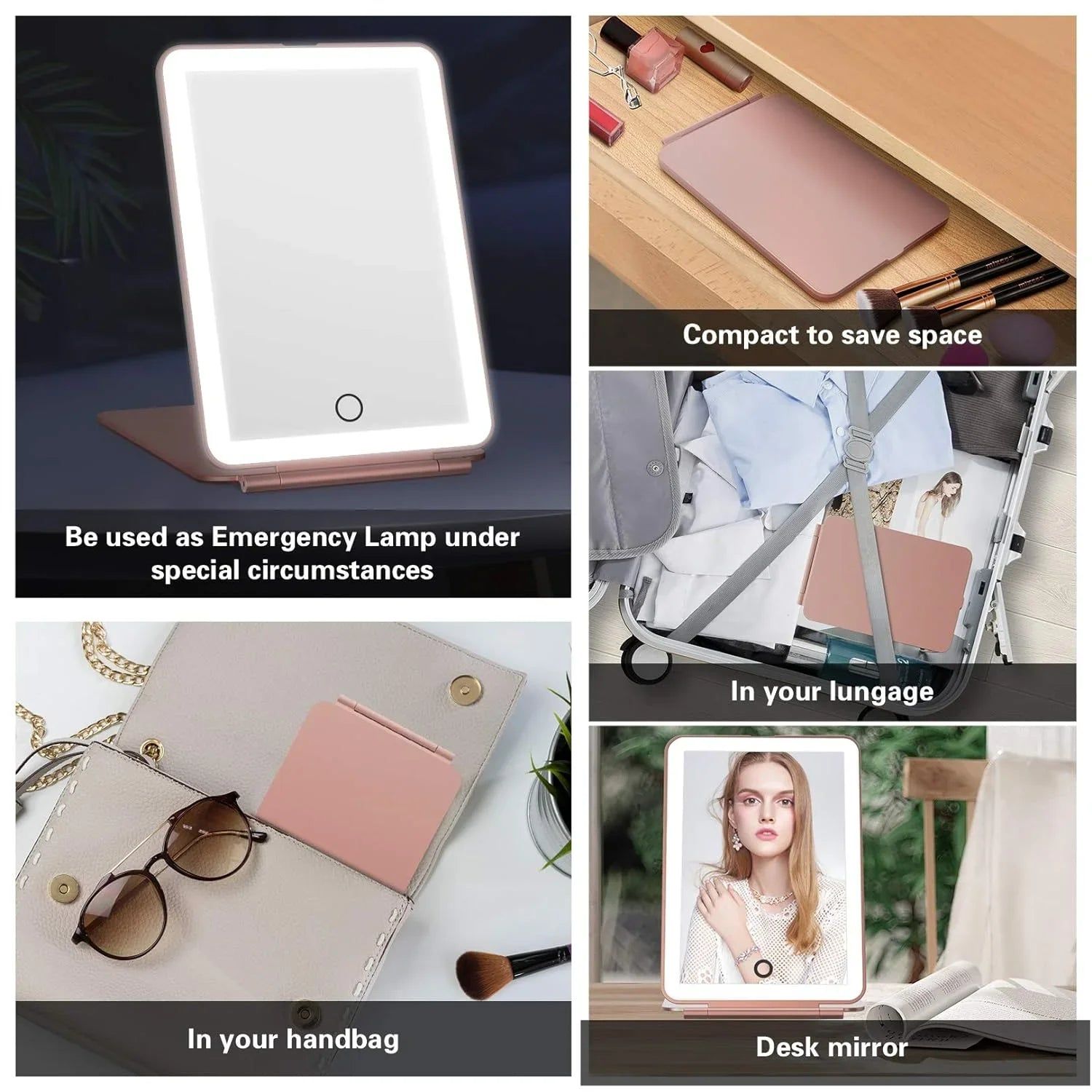 LED Travel Makeup Mirror 3 Light Modes USB 6