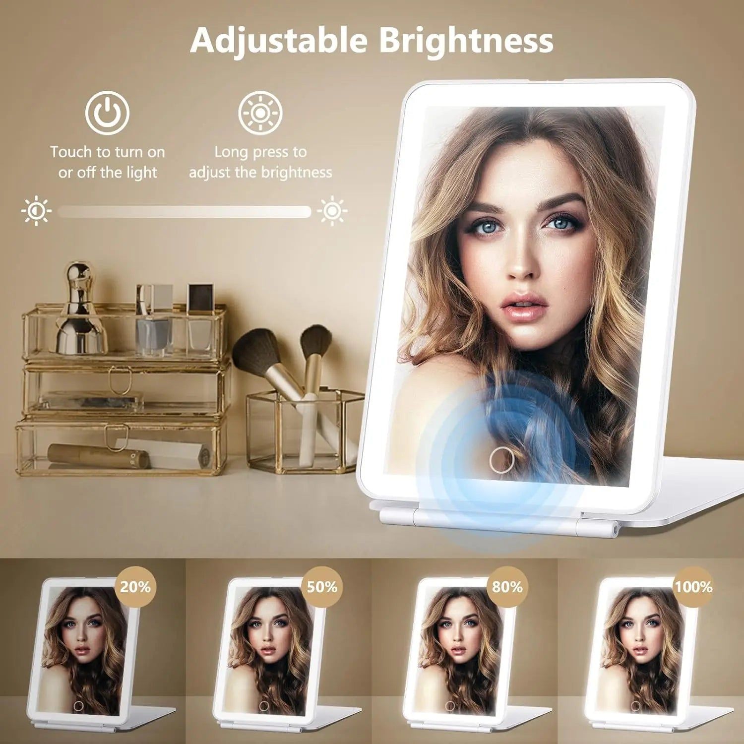 LED Travel Makeup Mirror 3 Light Modes USB 5