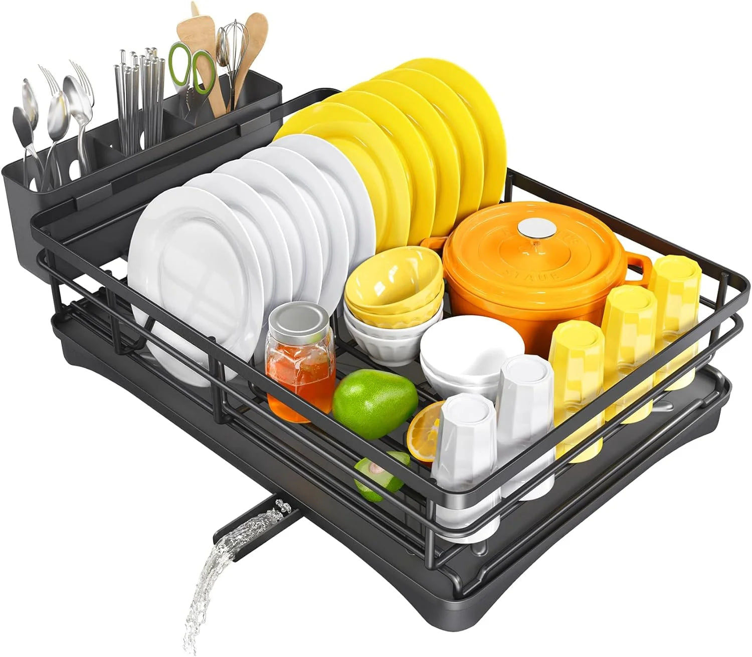 Large Dish Drying Rack with Drainboard Black 3