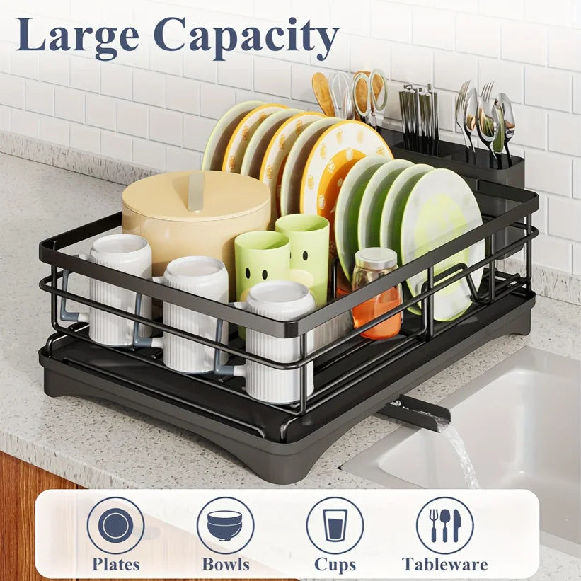 Large Dish Drying Rack with Drainboard Black 5