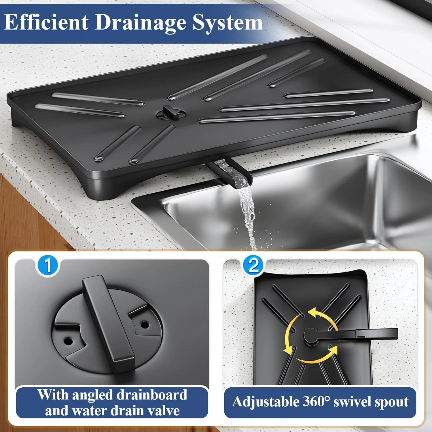 Large Dish Drying Rack with Drainboard Black 6