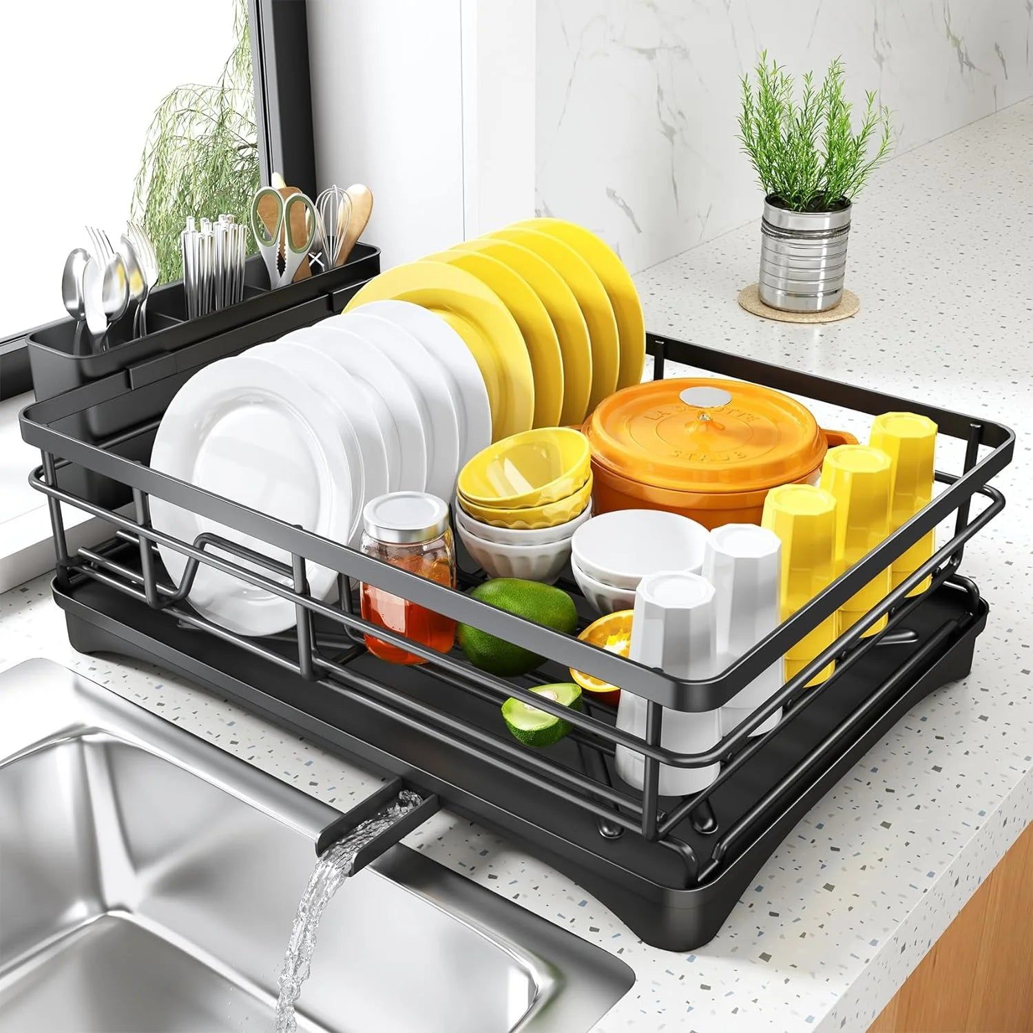 Large Dish Drying Rack with Drainboard Black 9