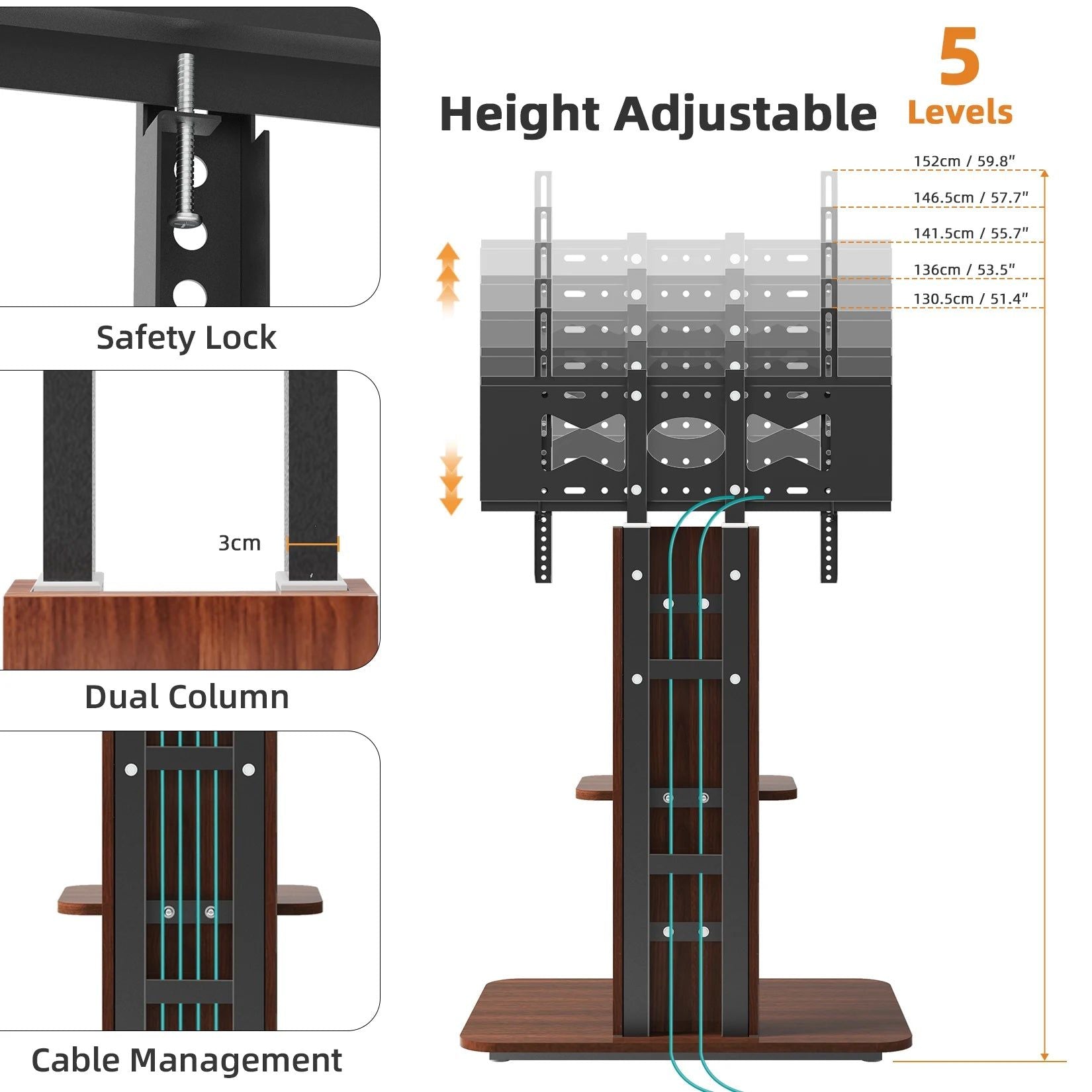 Adjustable Wood TV Stand for 32-65 Inch LCD LED 4
