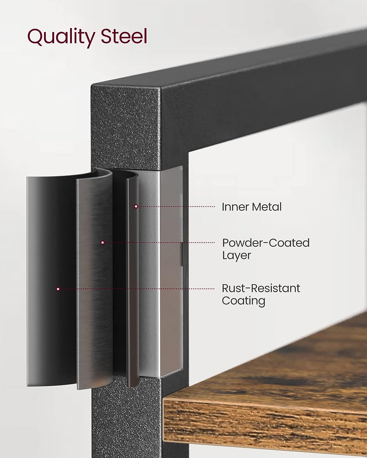 Small 6-Tier Industrial Bookshelf, Rustic Brown, Black 8