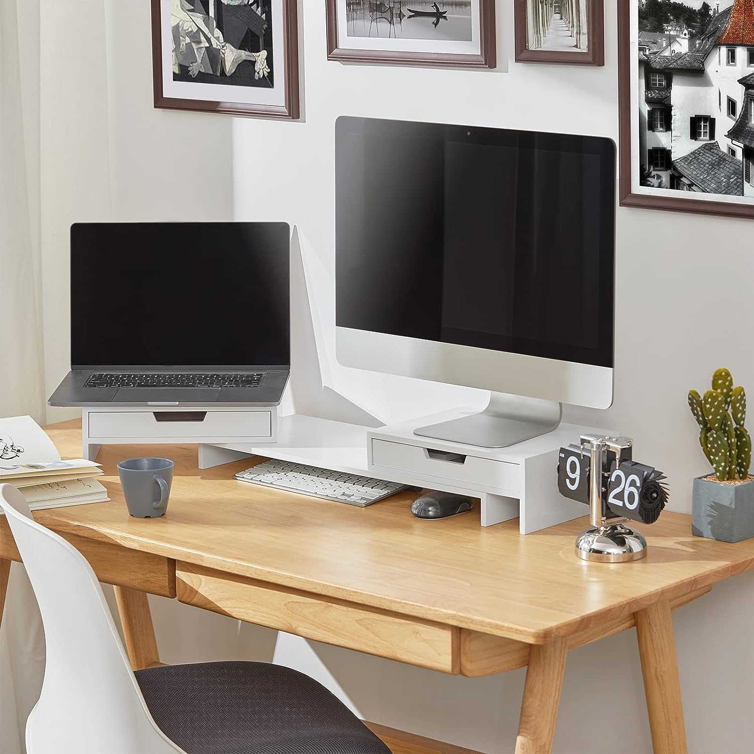 White Monitor Stand with Drawers 4