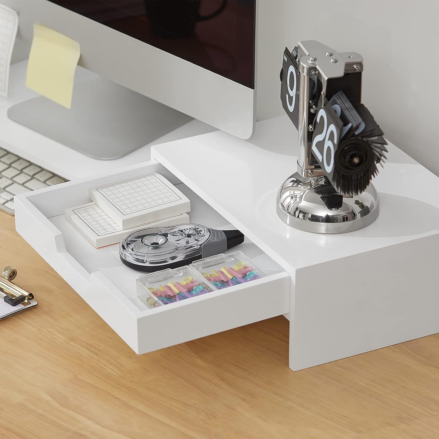 White Monitor Stand with Drawers 5