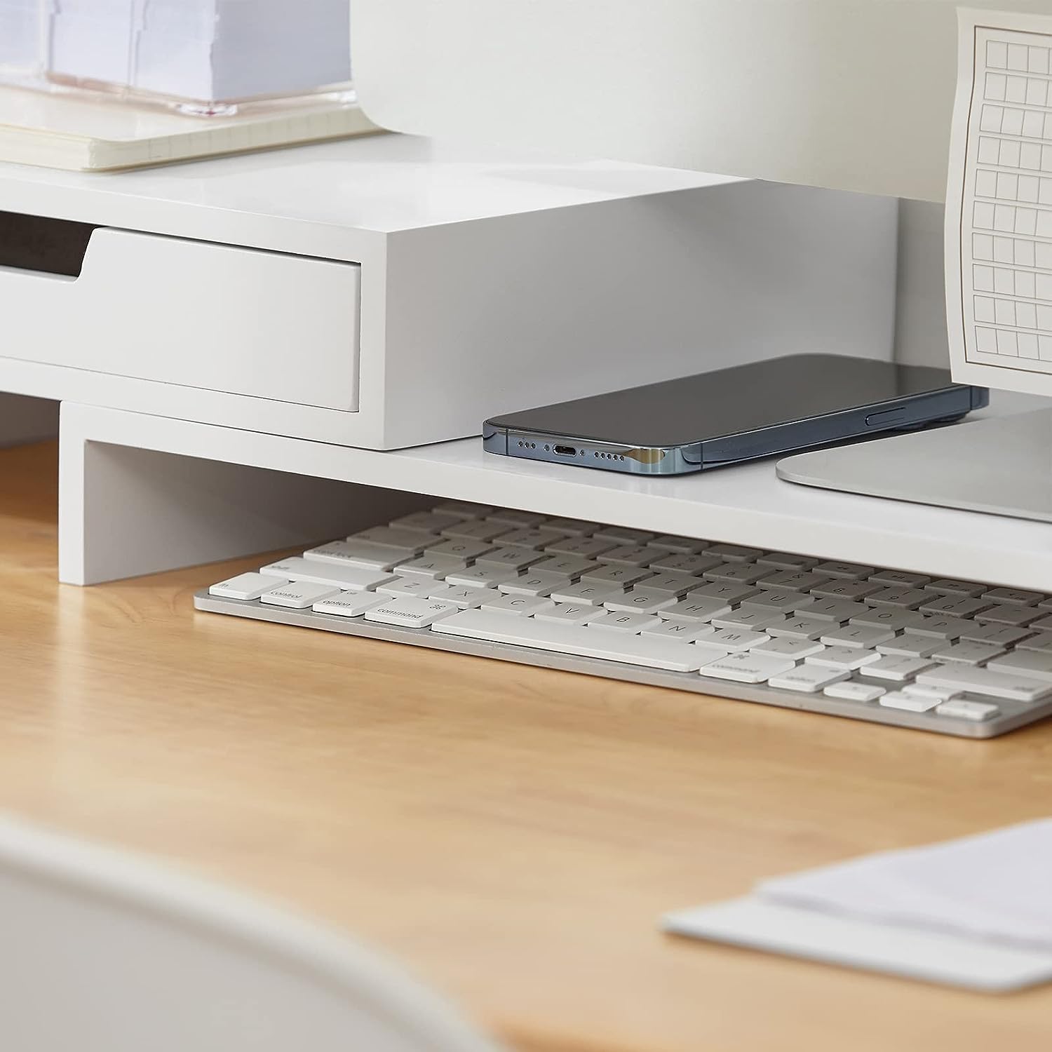 White Monitor Stand with Drawers 6