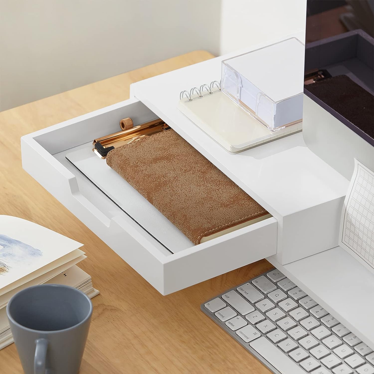 White Monitor Stand with Drawers 7