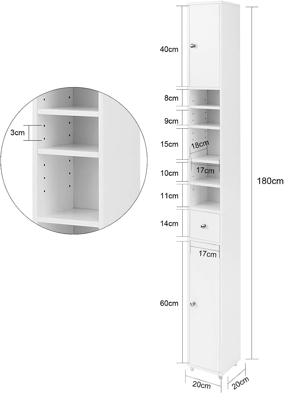 White Tall Bathroom Cabinet High Storage 3