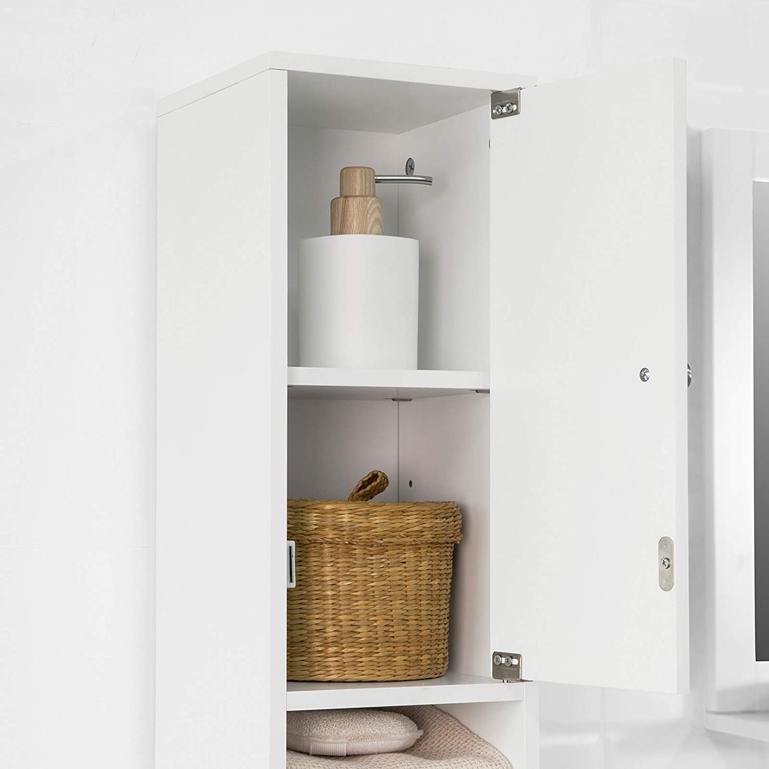 White Tall Bathroom Cabinet High Storage 7