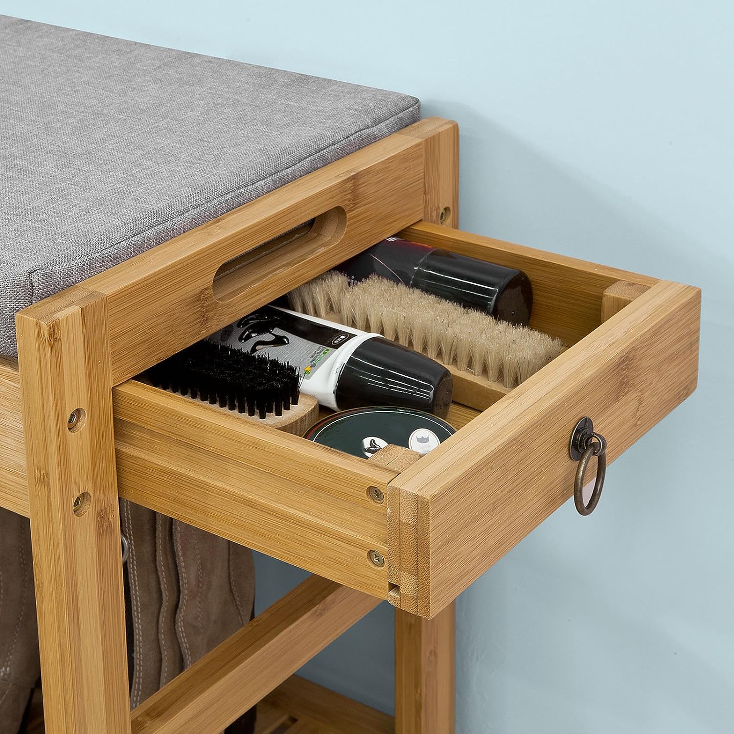 Bamboo Shoe Bench Drawers Lift Top 5
