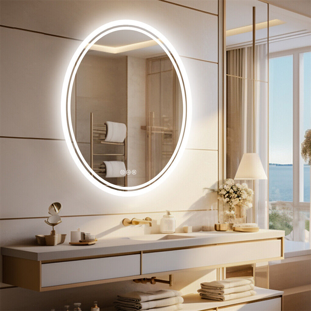 600x800mm LED Bathroom Mirror Oval Anti-Fog Dimmable 3