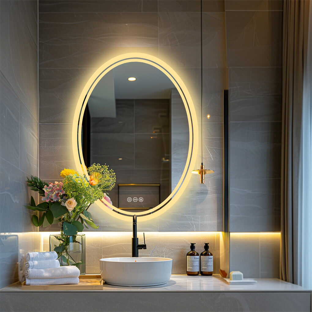 600x800mm LED Bathroom Mirror Oval Anti-Fog Dimmable 4