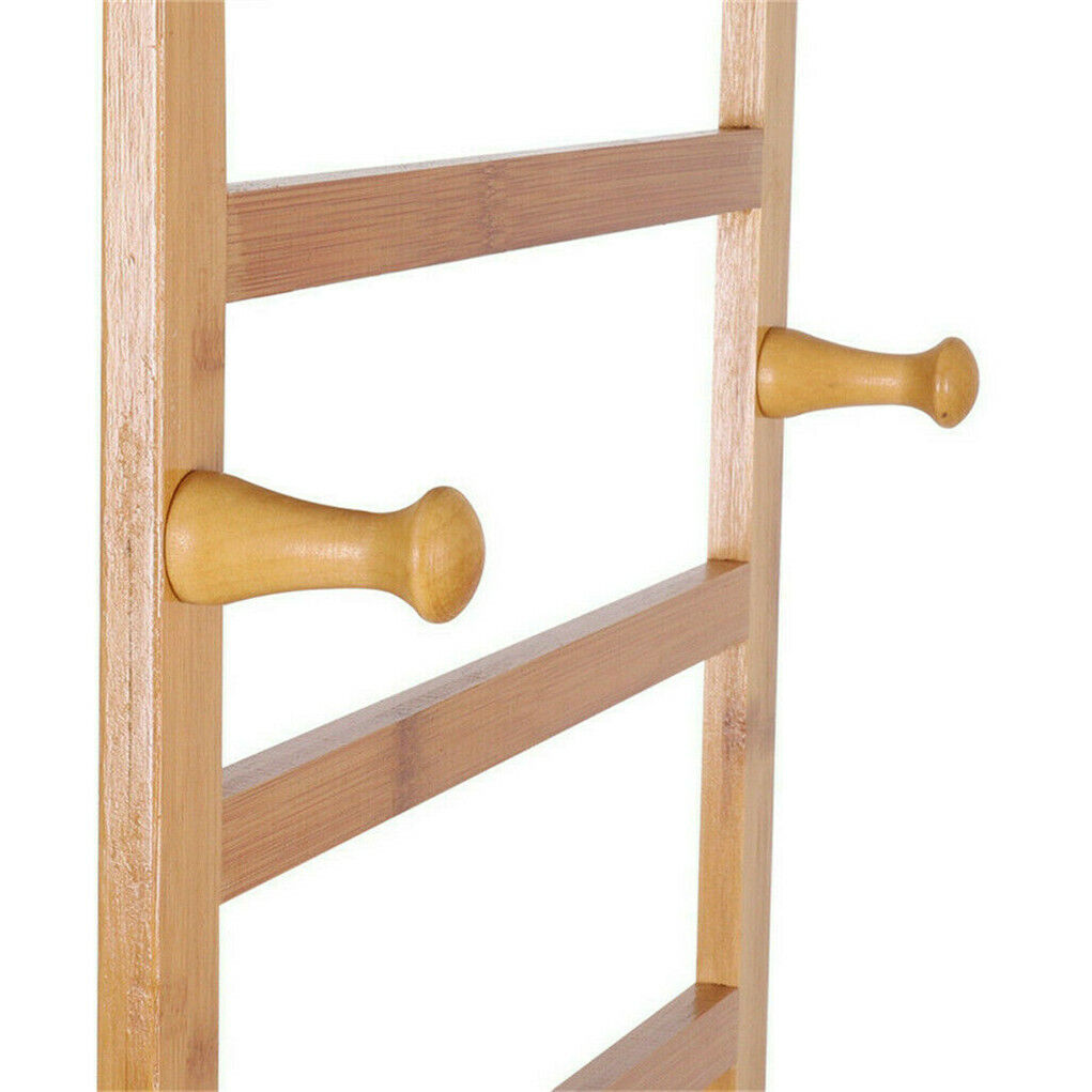 3-Tier Wooden Clothes Rack Rolling Garment Stand w/ Hooks 10