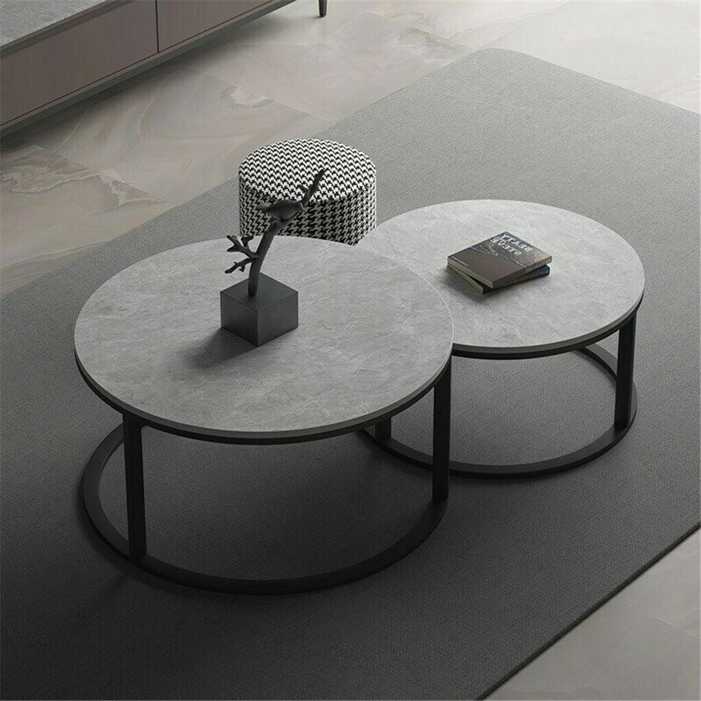 Set of 2 Grey Marble Nesting Coffee Tables 60/80cm 5