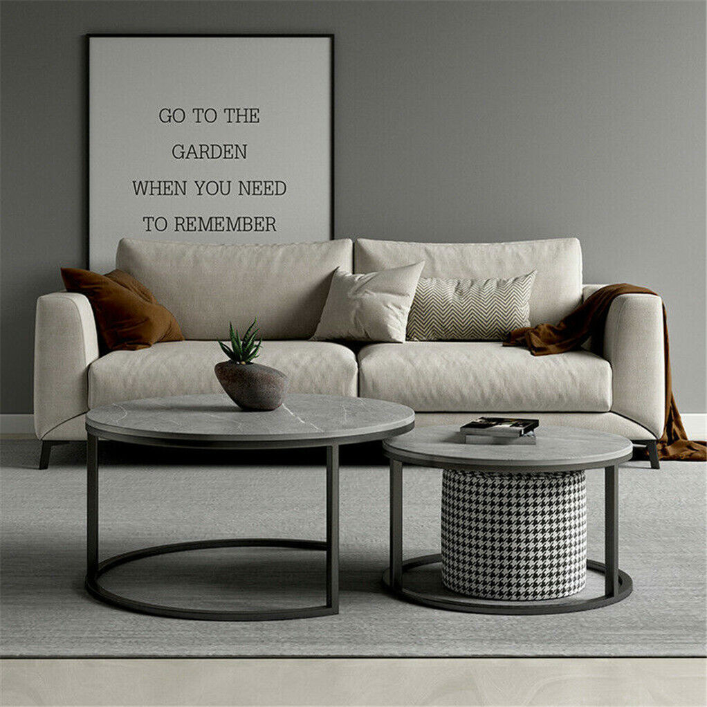 Set of 2 Grey Marble Nesting Coffee Tables 60/80cm 7