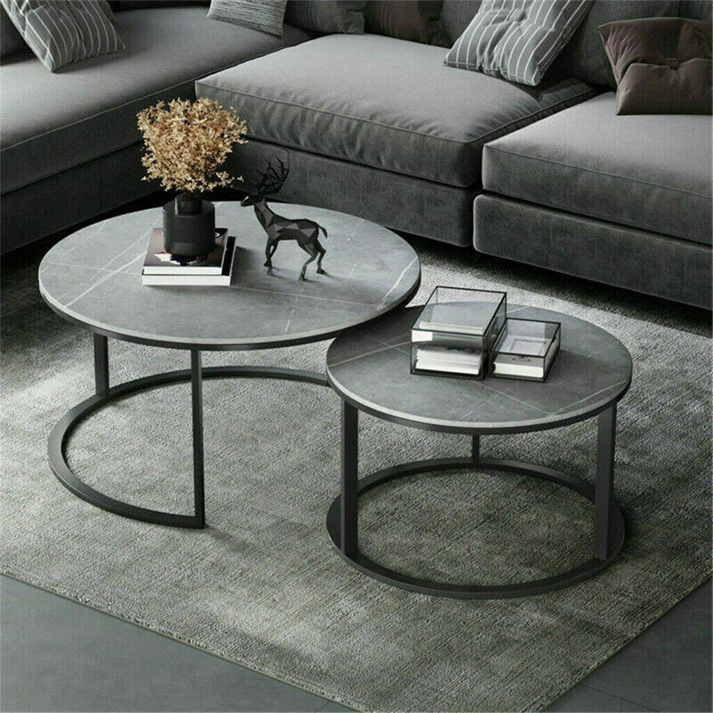 Set of 2 Grey Marble Nesting Coffee Tables 60/80cm 9