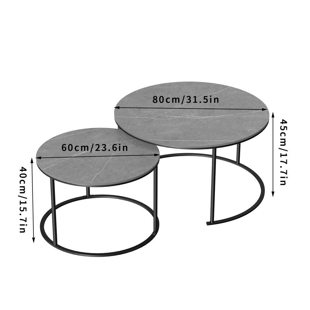 Set of 2 Grey Marble Nesting Coffee Tables 60/80cm 10