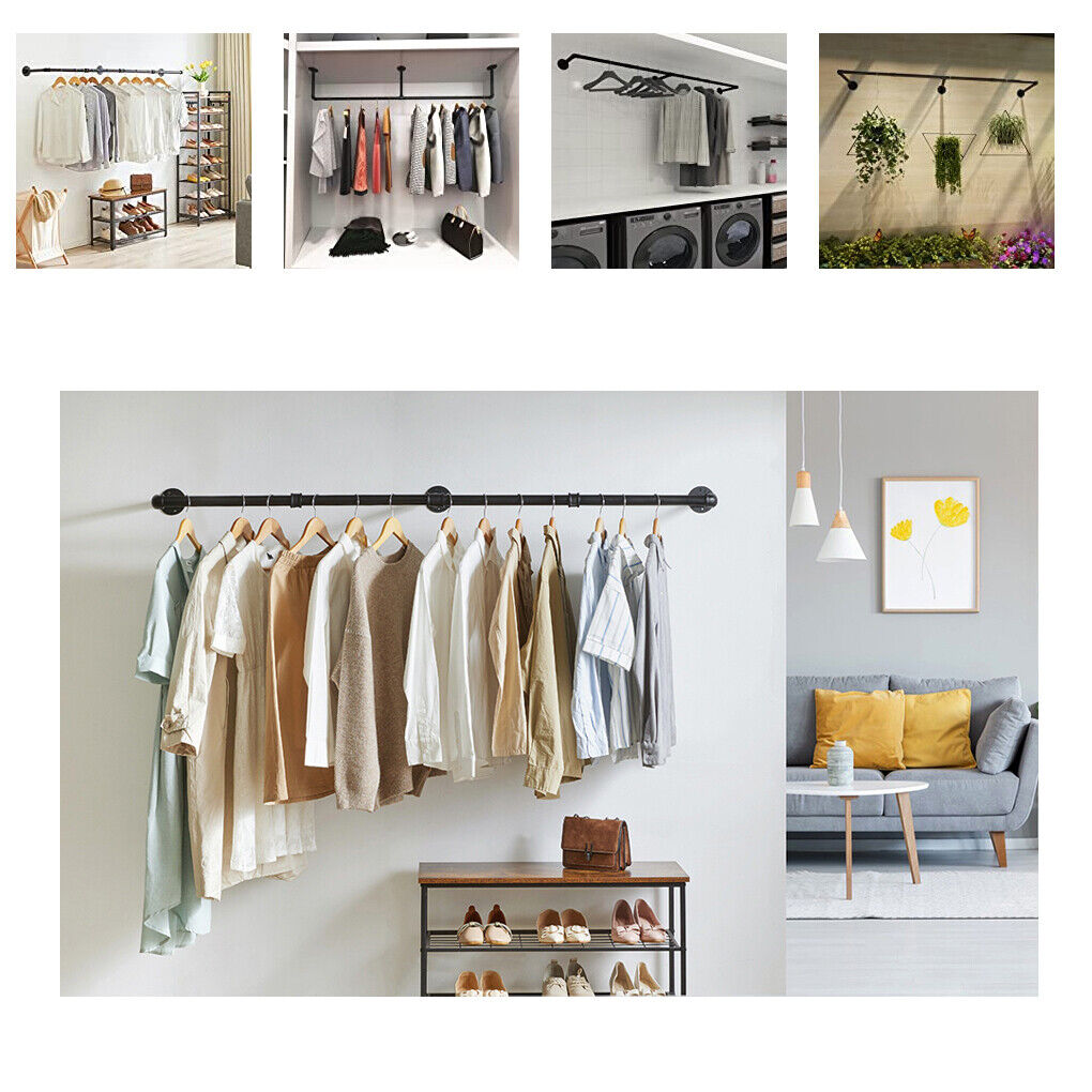 Industrial Iron Pipe Clothes Rail Vintage Wall Shelf 8