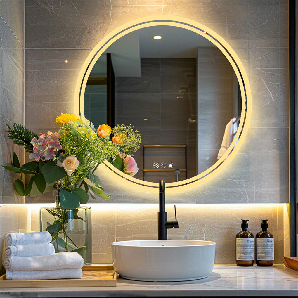 60cm LED Bathroom Mirror Anti-fog Circle Backlit HD 3