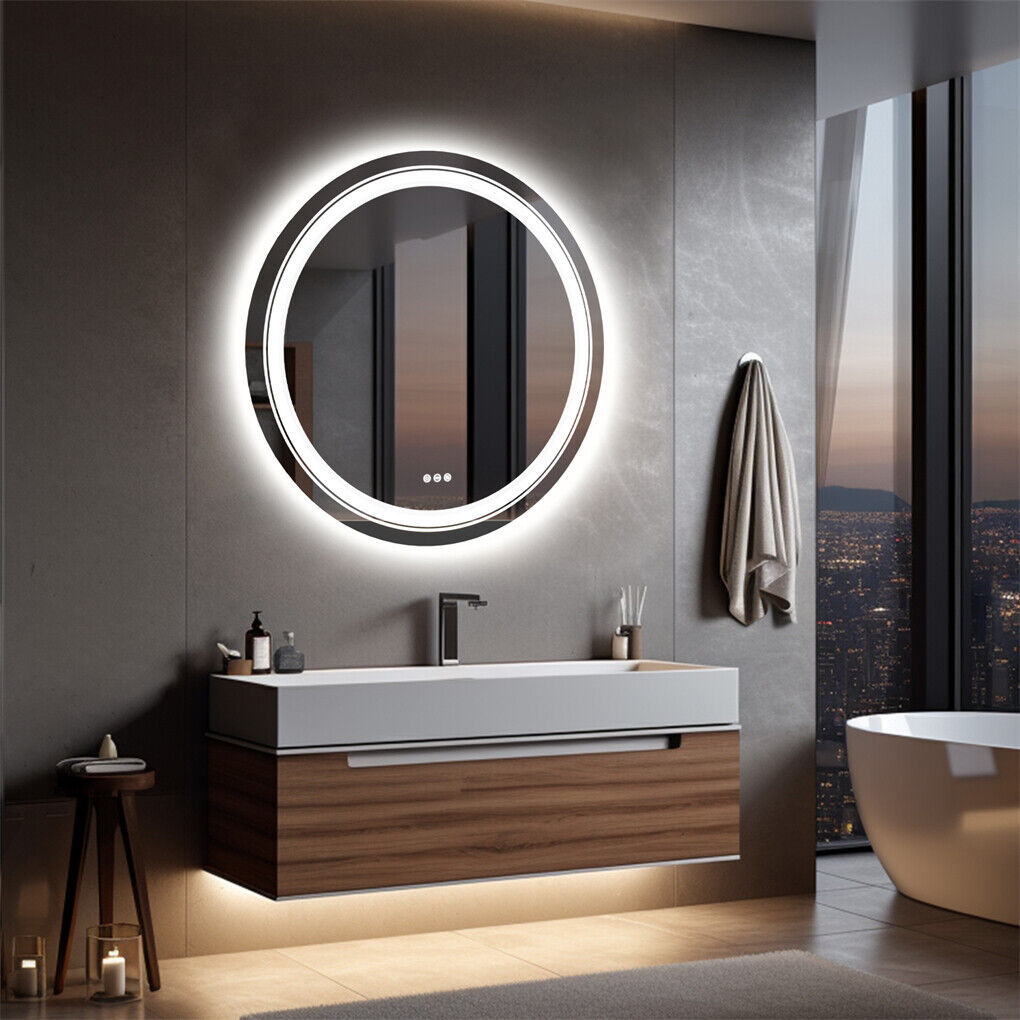 60cm LED Bathroom Mirror Anti-fog Circle Backlit HD 6