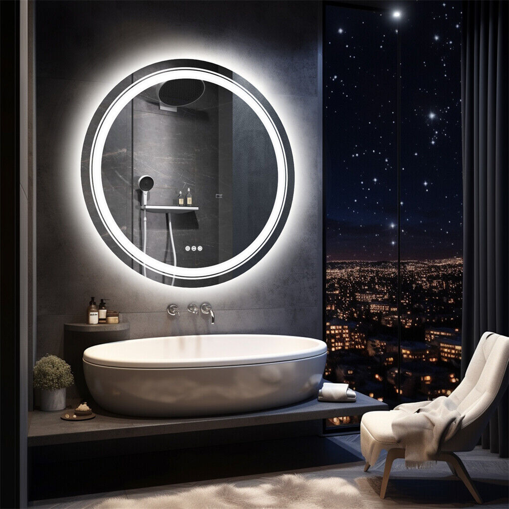 60cm LED Bathroom Mirror Anti-fog Circle Backlit HD 8