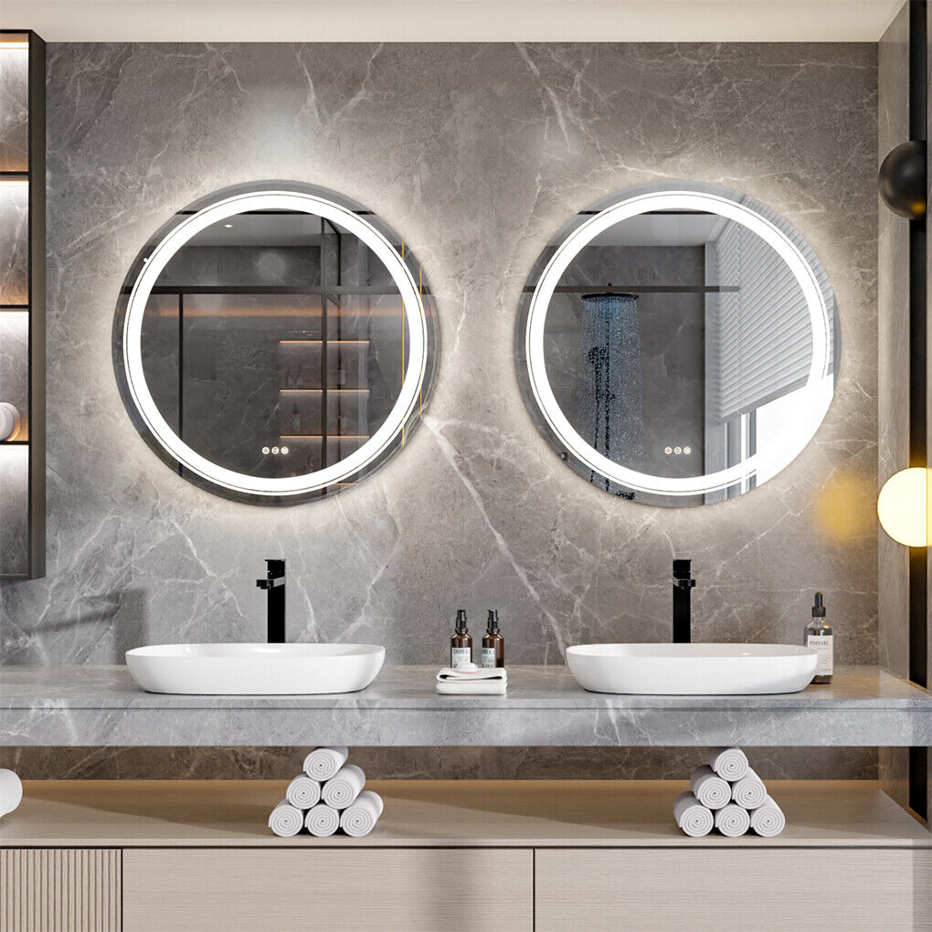 80cm LED Bathroom Mirror Anti-fog Circle Backlit HD 5