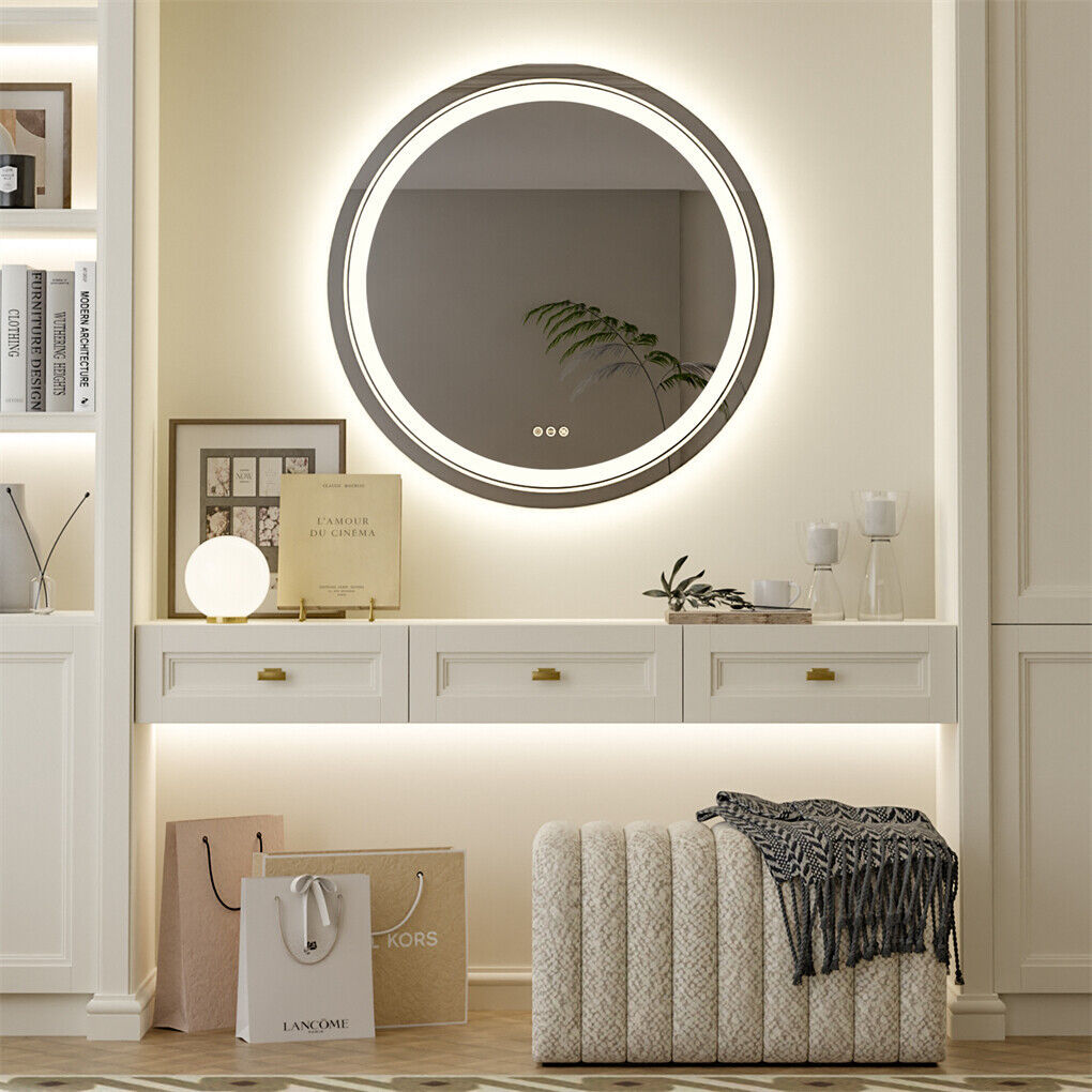80cm LED Bathroom Mirror Anti-fog Circle Backlit HD 7