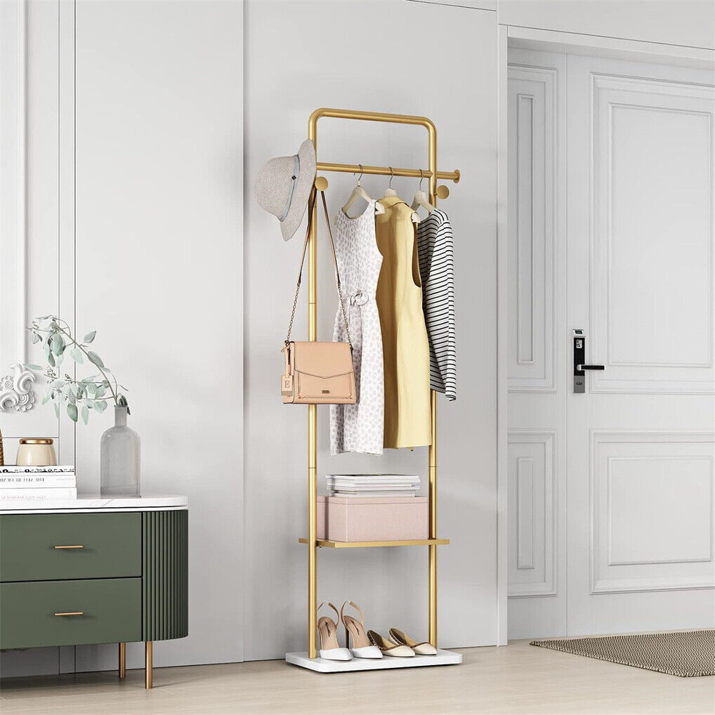 Gold Metal Coat Rack Stand Granite Base Hall Tree
