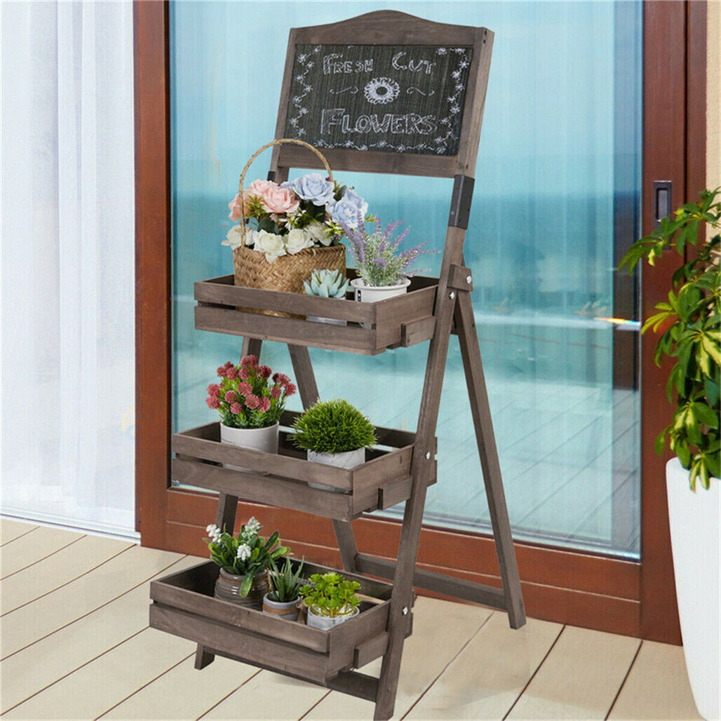 3 Tier Rustic Wood Plant Stand 38CM Corner Shelf 3