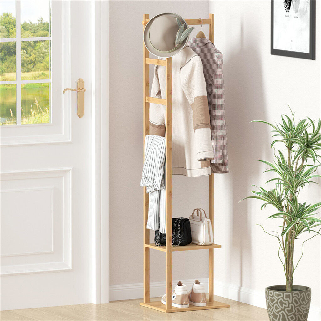Bamboo Coat & Hat Rack Stand Shoe Shelf Thicken Wooden Hanger 3