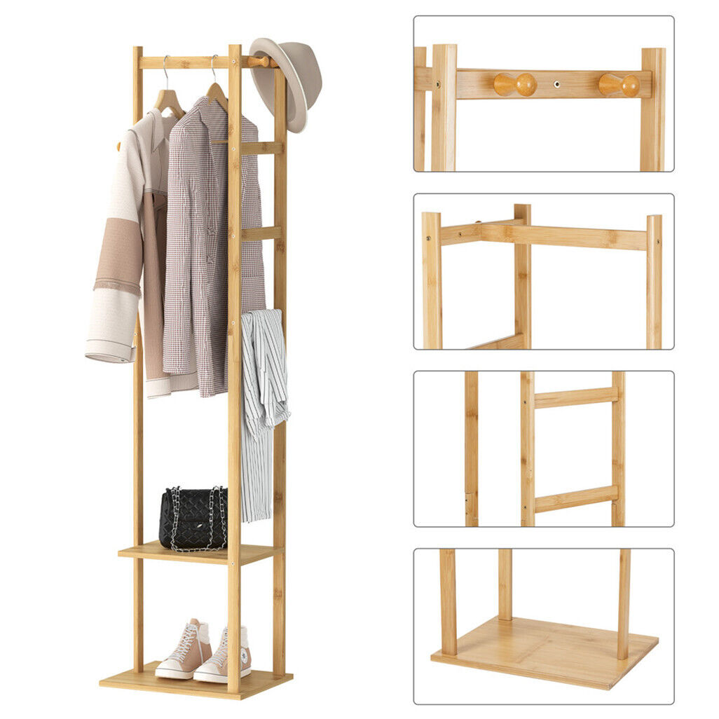 Bamboo Coat & Hat Rack Stand Shoe Shelf Thicken Wooden Hanger 7