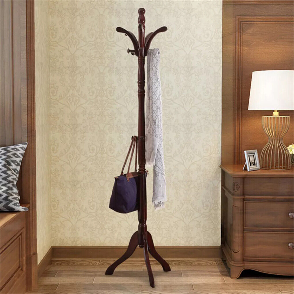 Birch Wood Coat Rack Stand Adjustable Hall Tree Entryway 5