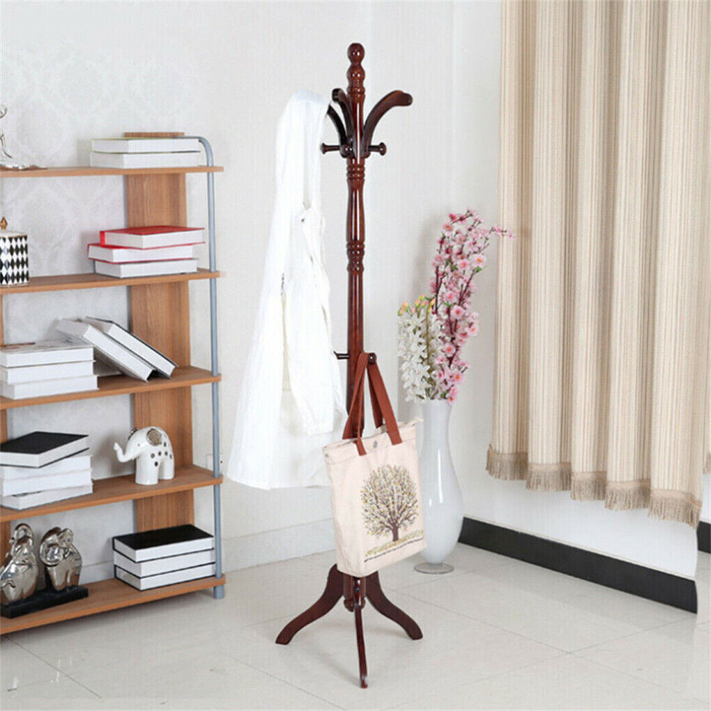Birch Wood Coat Rack Stand Adjustable Hall Tree Entryway 9