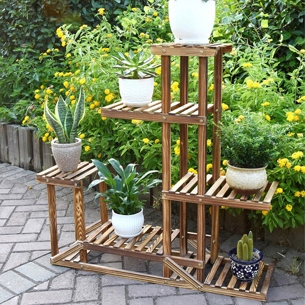 5-Tier Wooden Plant Stand Flower Display Shelf Indoor Outdoor Garden 3