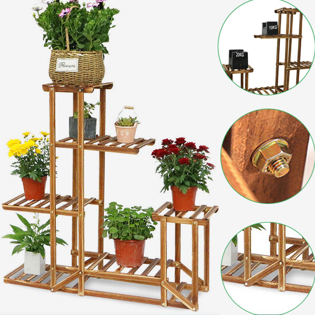 5-Tier Wooden Plant Stand Flower Display Shelf Indoor Outdoor Garden 5