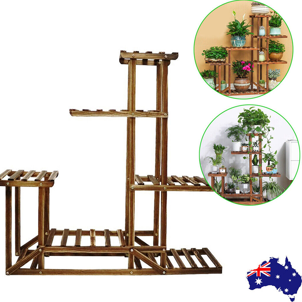 5-Tier Wooden Plant Stand Flower Display Shelf Indoor Outdoor Garden 6