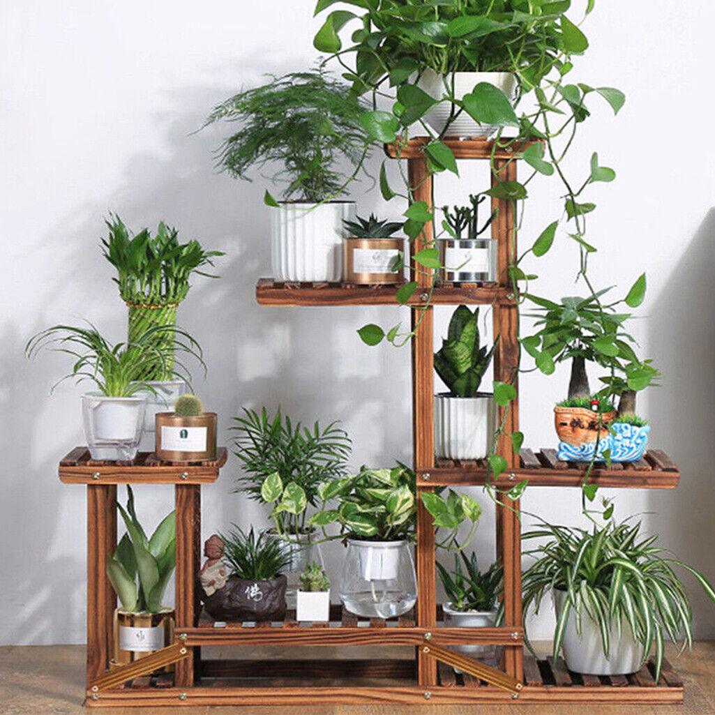 5-Tier Wooden Plant Stand Flower Display Shelf Indoor Outdoor Garden 8