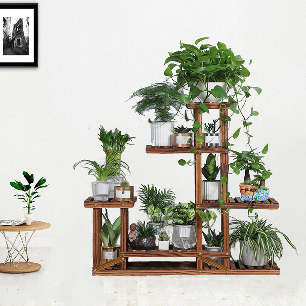 5-Tier Wooden Plant Stand Flower Display Shelf Indoor Outdoor Garden 9
