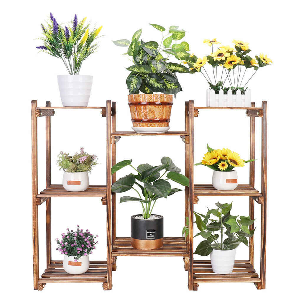 8-Tier Wooden Plant Stand Outdoor Indoor Garden Shelf 3