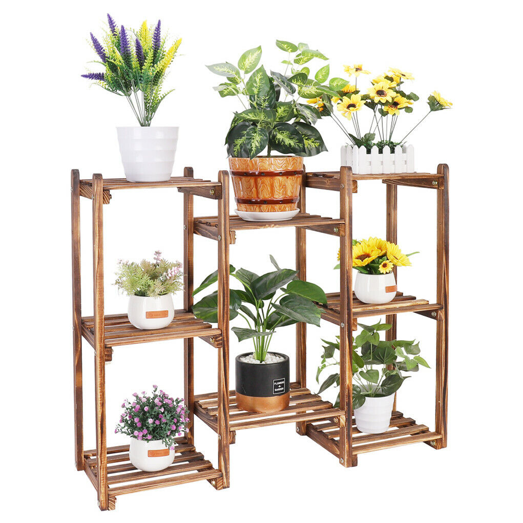 8-Tier Wooden Plant Stand Outdoor Indoor Garden Shelf 4