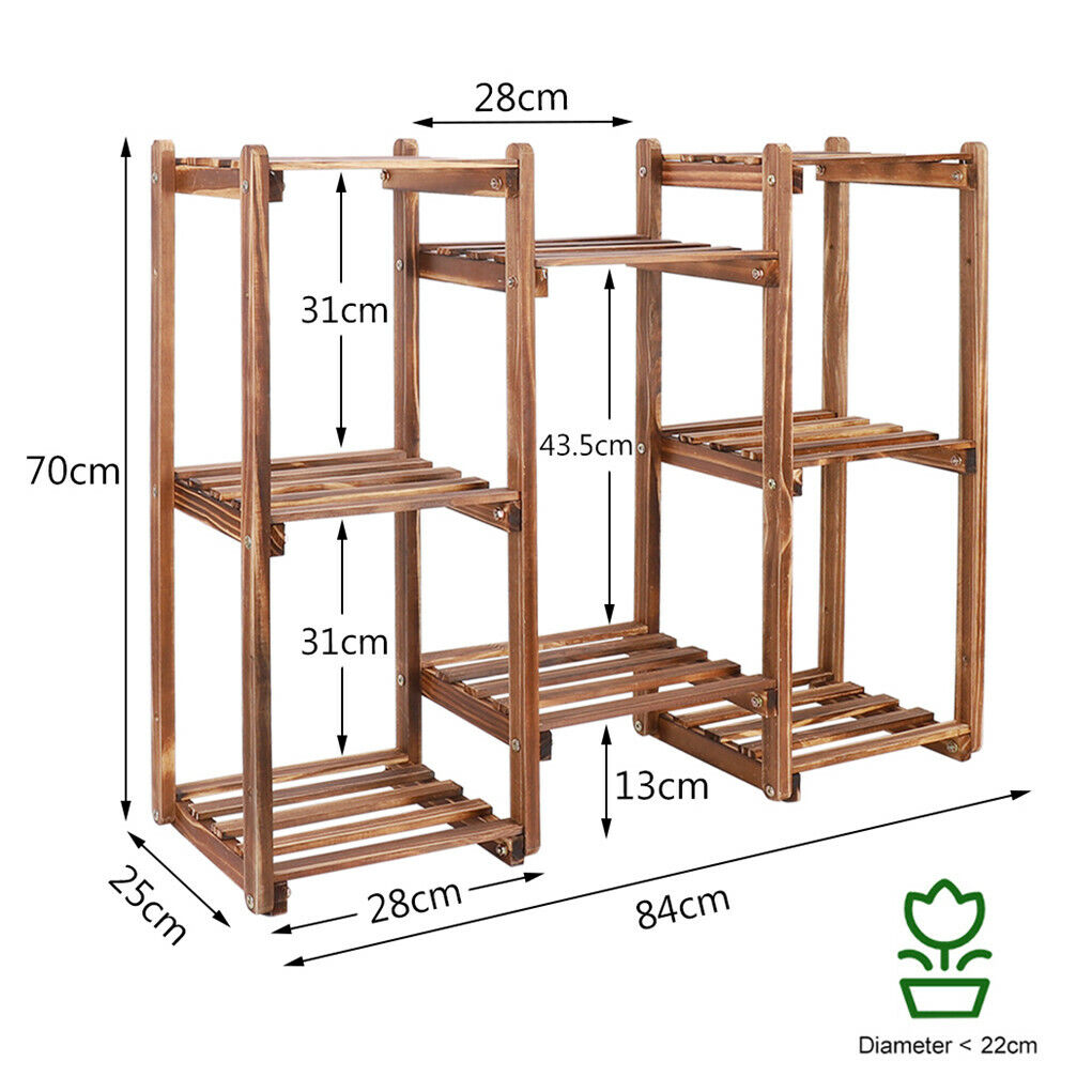 8-Tier Wooden Plant Stand Outdoor Indoor Garden Shelf 7